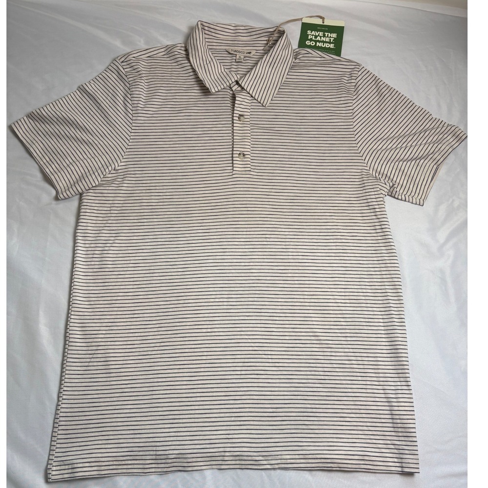 Toad&Co Tempo Polo Shirt Mens XL Salt Stripe New Short Sleeve Tencel Cotton